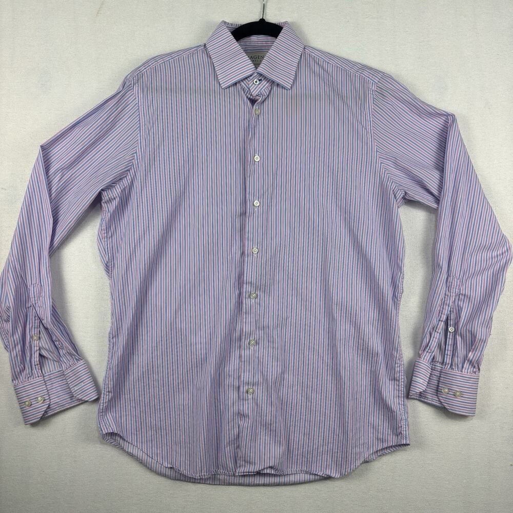 Hagen Carmel Ca Dres Shirt Pink Blue White Stripe 16-34/35 Button Down